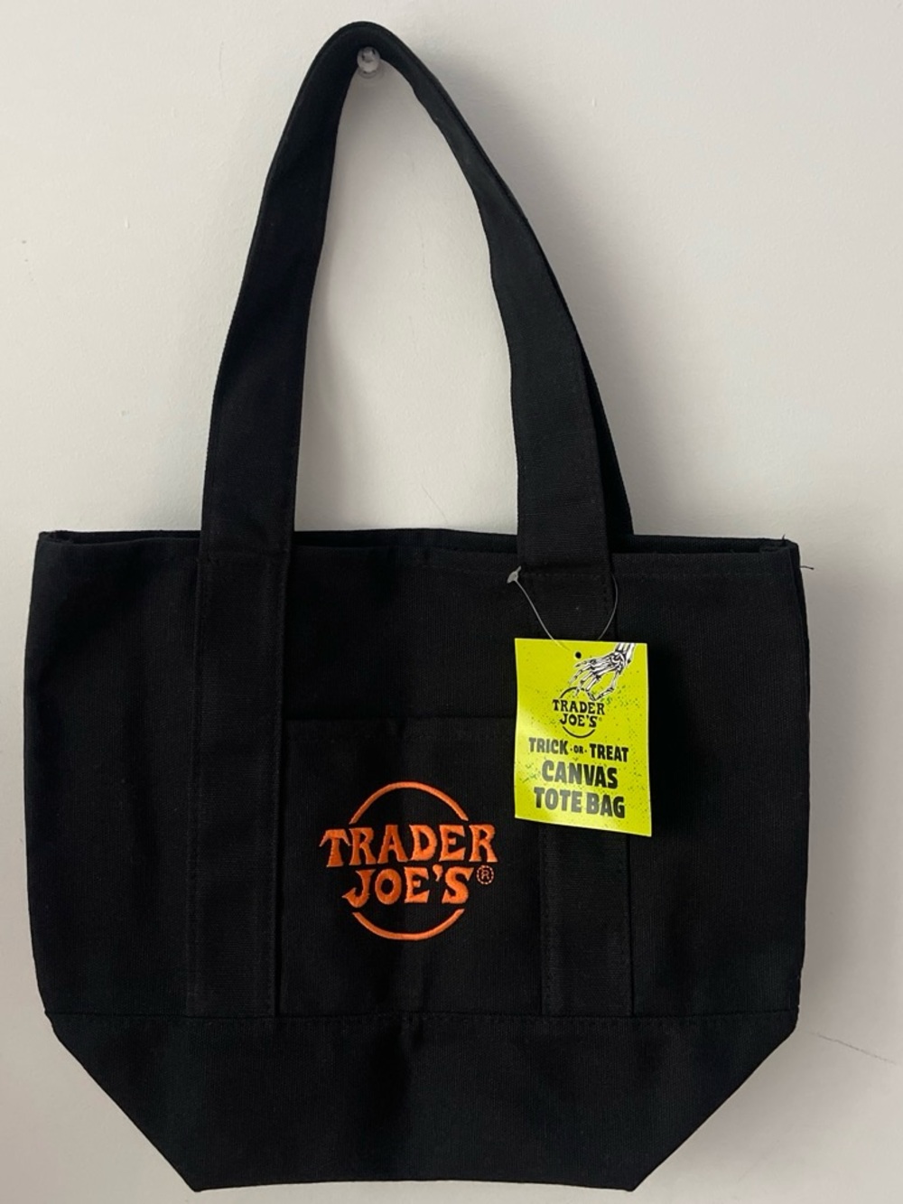 Trader Joe’s mini Black Canvas Tote Bag with Orange Logo